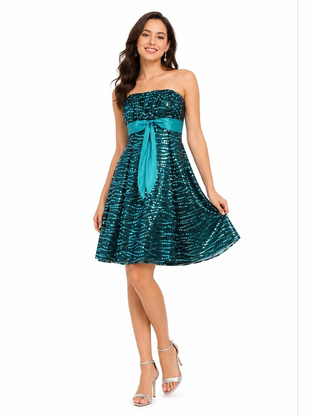 Laura Sparkle Sequin Strapless A-line Dress Teal Sz 2